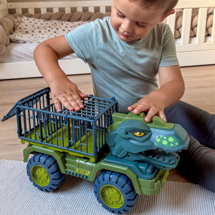 Ciężarówka‑Dinozaur T‑Rex z figurkami – transporter dinozaurów Woopie