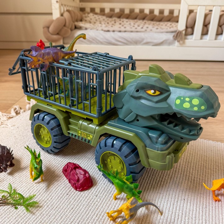 Ciężarówka‑Dinozaur T‑Rex z figurkami – transporter dinozaurów Woopie