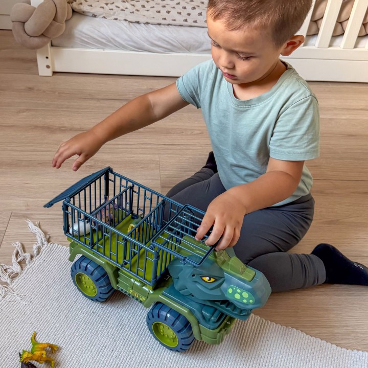 Ciężarówka‑Dinozaur T‑Rex z figurkami – transporter dinozaurów Woopie