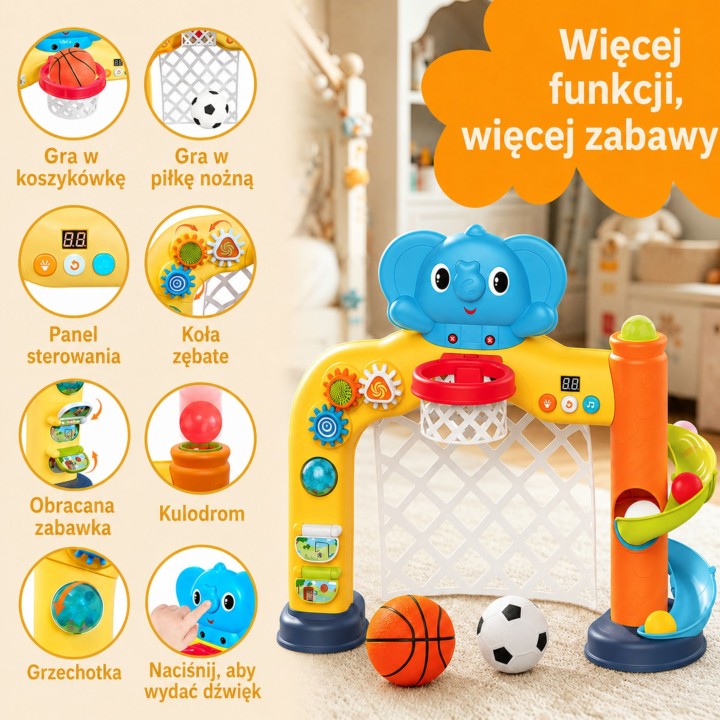 Interaktywna Bramka Kosz do Koszykówki 2w1 dla Dzieci WOOPIE