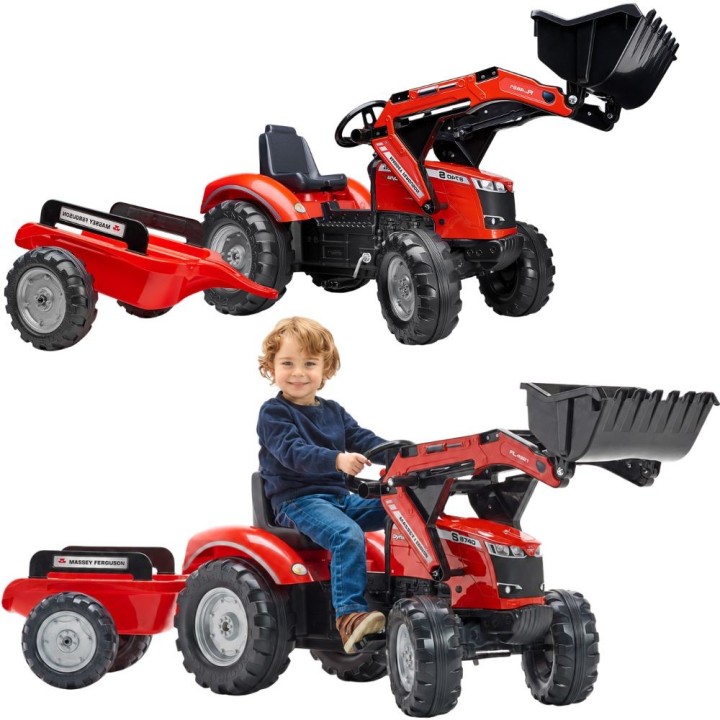 FALK Traktor Massey Ferguson Czerwony na Pedały z Przyczepką 3+