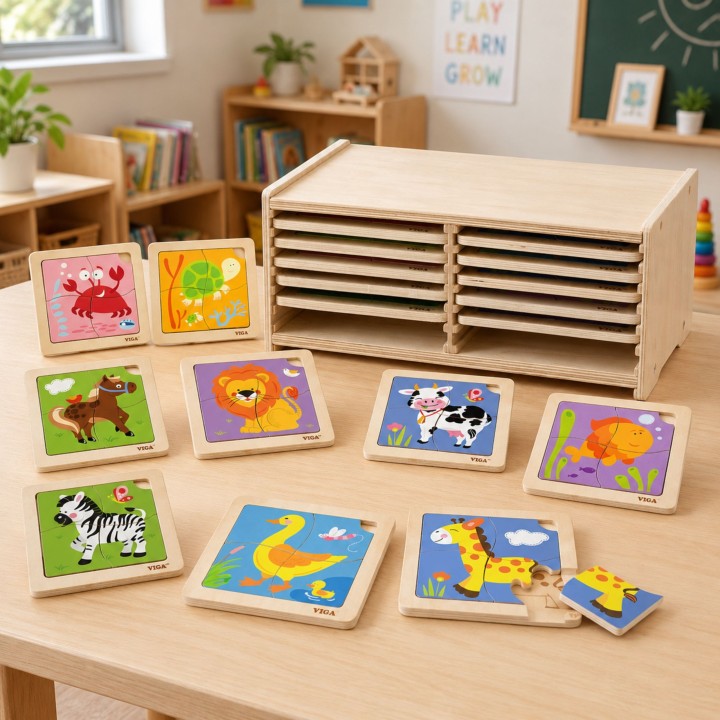 VIGA Wooden Puzzle 12 Boards in a Stand - Educational Fun