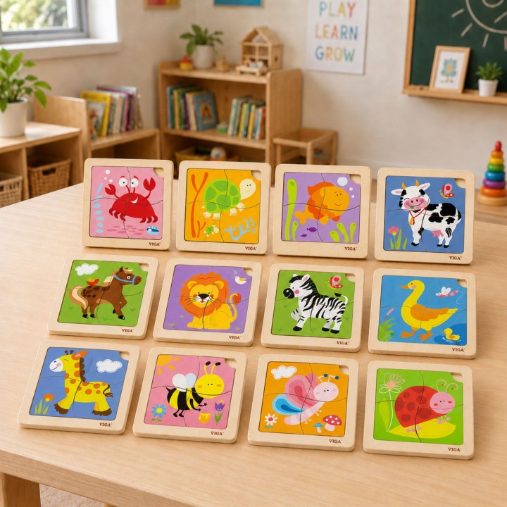 VIGA Wooden Puzzle 12 Boards in a Stand - Educational Fun