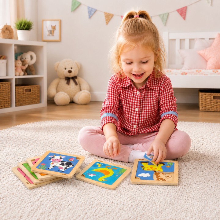 VIGA Wooden Puzzle 12 Boards in a Stand - Educational Fun