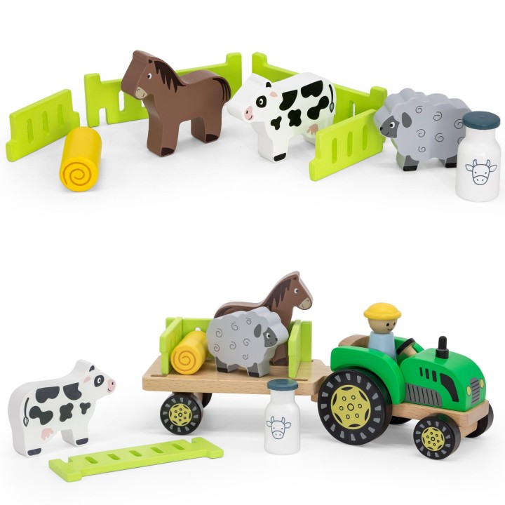 VIGA Wooden Tractor with Animals - Farm and Homestead