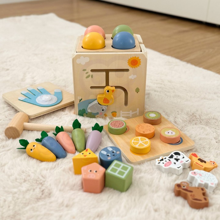 Drewniana Kostka Edukacyjna 5w1 Tooky Toy - sorter i zegar dla dziecka