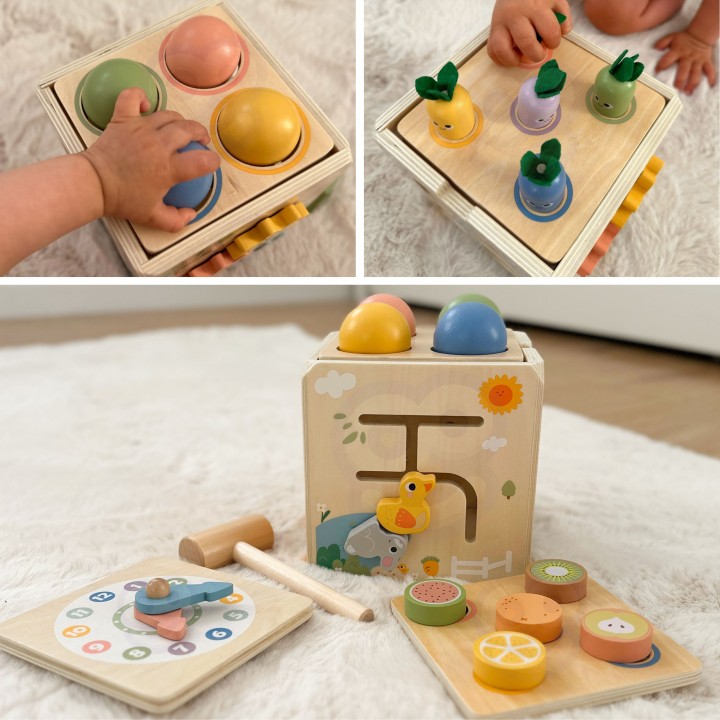 Drewniana Kostka Edukacyjna 5w1 Tooky Toy - sorter i zegar dla dziecka
