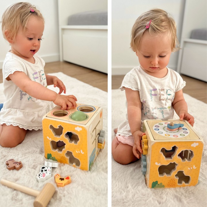 Drewniana Kostka Edukacyjna 5w1 Tooky Toy - sorter i zegar dla dziecka