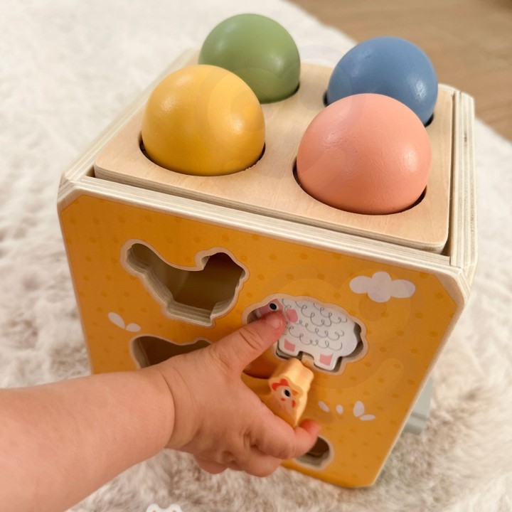 Drewniana Kostka Edukacyjna 5w1 Tooky Toy - sorter i zegar dla dziecka