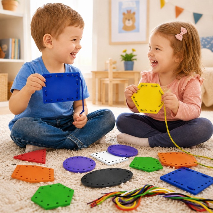 VIGA Drewniane Kształty do Nawlekania Sznurowania Montessori dla Dzieci