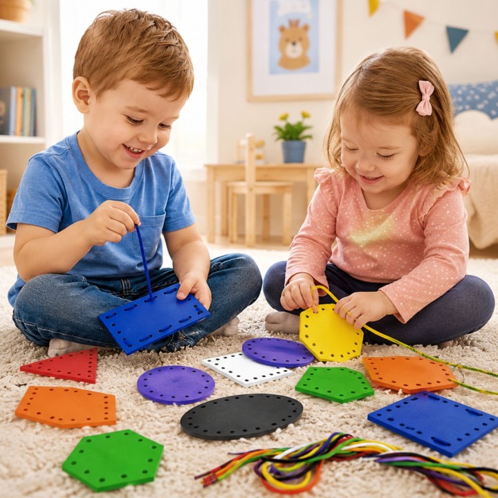 VIGA Wooden Montessori Threading Shapes for Children