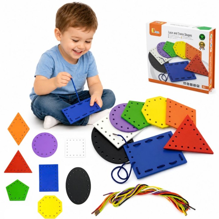 VIGA Drewniane Kształty do Nawlekania Sznurowania Montessori dla Dzieci