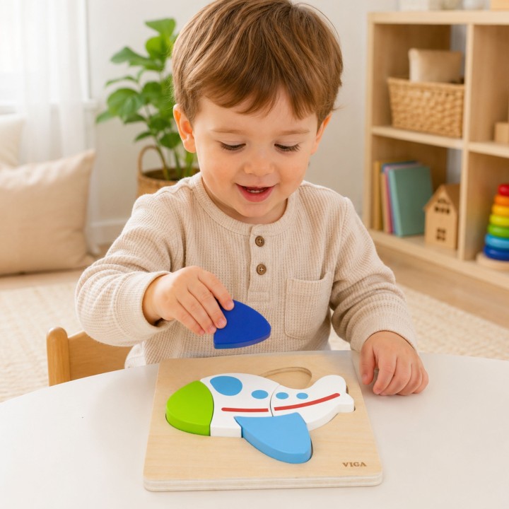 Viga Wooden Plane Puzzle - Educational Puzzle for Toddlers 18M+