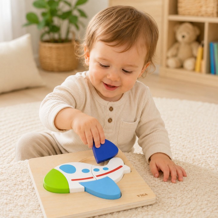 Drewniane Puzzle Samolot Viga - Edukacyjna Układanka dla Malucha 18M+