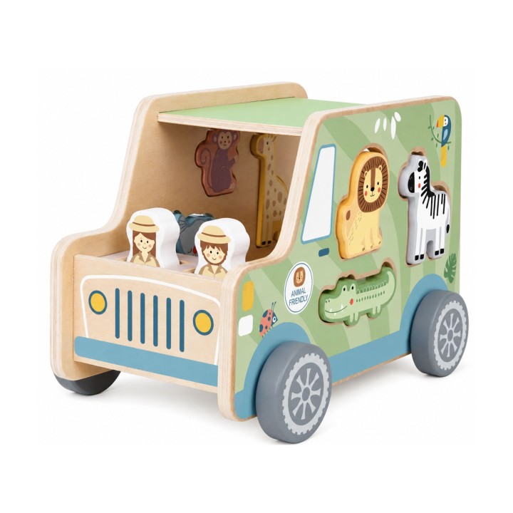Drewniany samochód aktywności safari TOOKY TOY - zwierzęta 9 el.