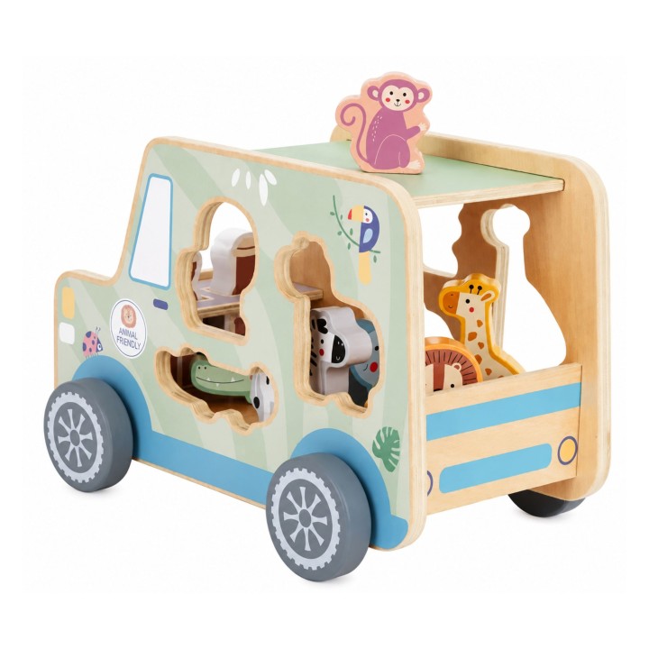 Drewniany samochód aktywności safari TOOKY TOY - zwierzęta 9 el.