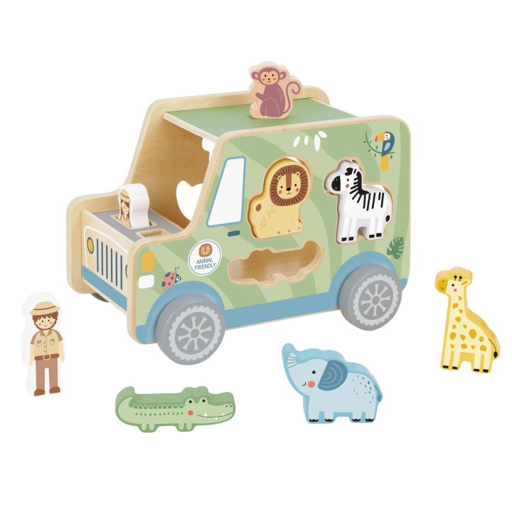 Drewniany samochód aktywności safari TOOKY TOY - zwierzęta 9 el.