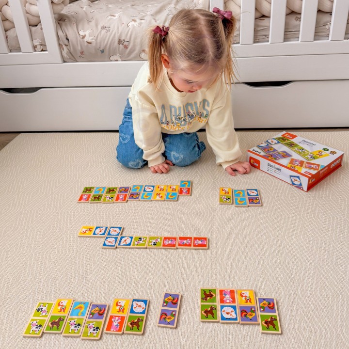 Domino drewniane układanka zwierzątka farma – edukacyjna gra Viga