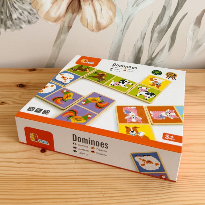 Wooden domino puzzle animals farm - educational game Viga
