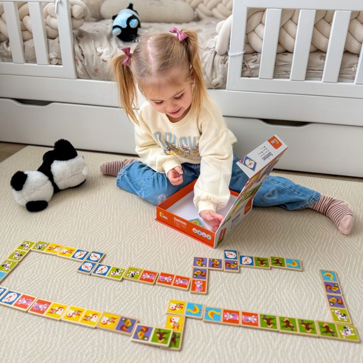 Wooden domino puzzle animals farm - educational game Viga