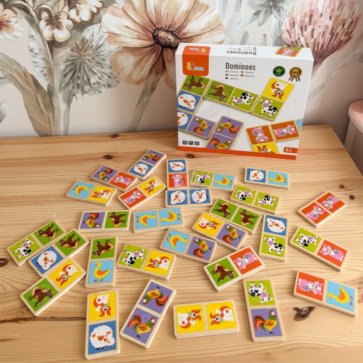 Wooden domino puzzle animals farm - educational game Viga