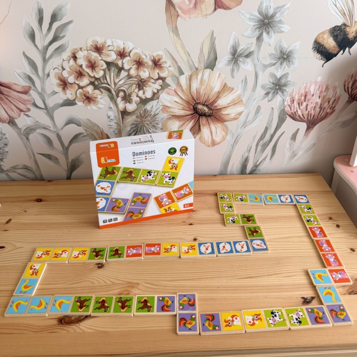Domino drewniane układanka zwierzątka farma – edukacyjna gra Viga