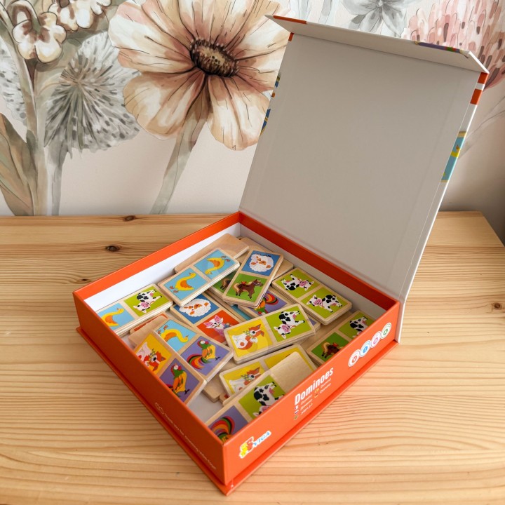 Wooden domino puzzle animals farm - educational game Viga