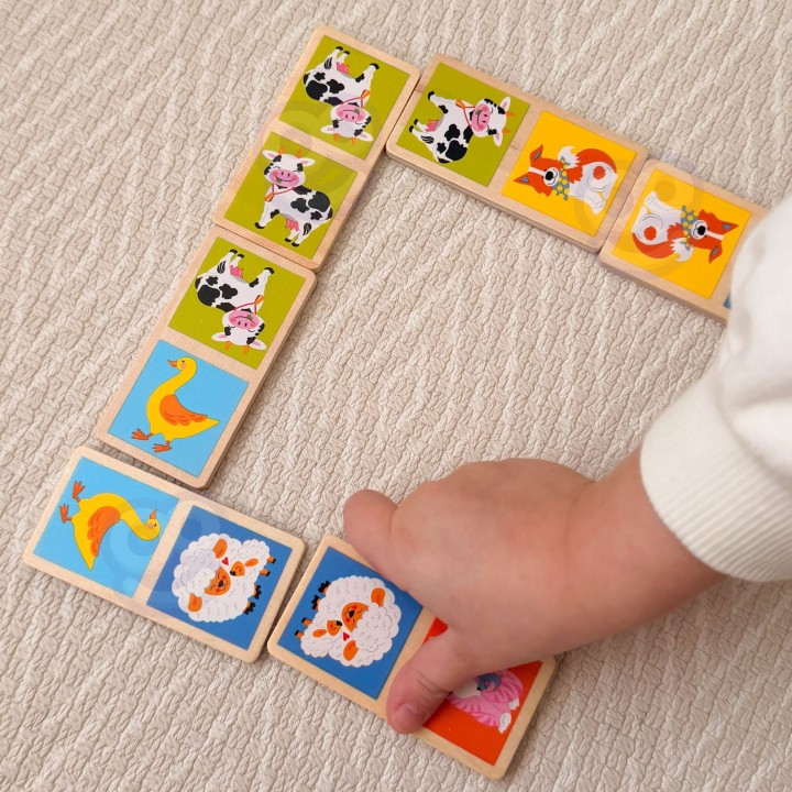 Wooden domino puzzle animals farm - educational game Viga