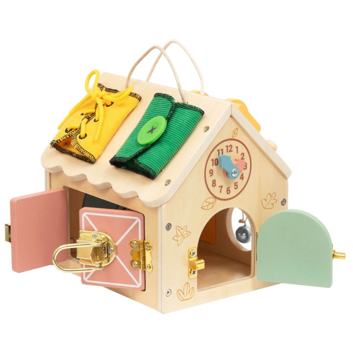 Drewniany domek manipulacyjny TOOKY TOY - zabawka z zamkami