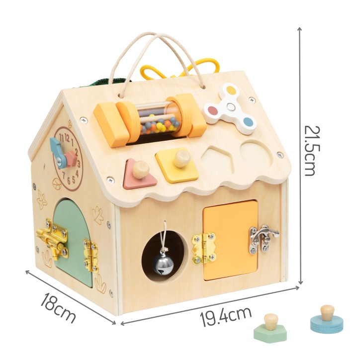 Drewniany domek manipulacyjny TOOKY TOY - zabawka z zamkami