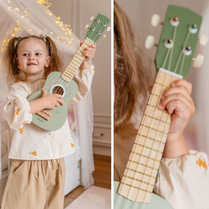 Viga Wooden Ukulele for Children Green with Musical Notes
