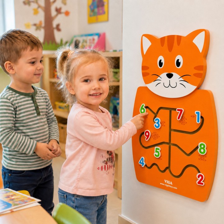 Montessori wooden educational kitten manipulation board - Viga Toys