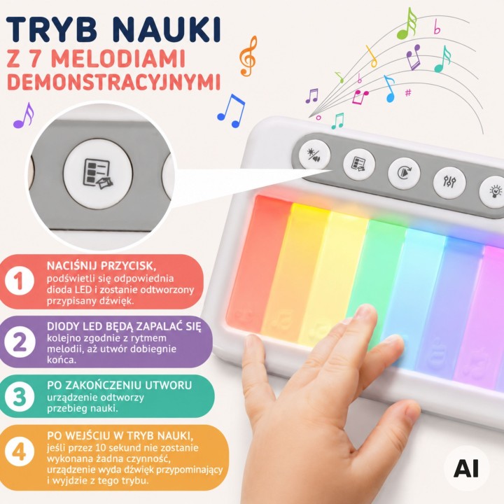 Rainbow Touch Piano for Kids Lights Melodies Learning Mode 3+