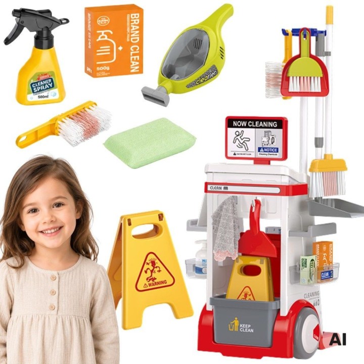 Children's cleaning trolley with vacuum cleaner and mop Little Helper