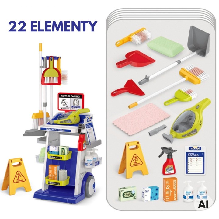 Children's cleaning set - trolley and vacuum cleaner 22 pieces