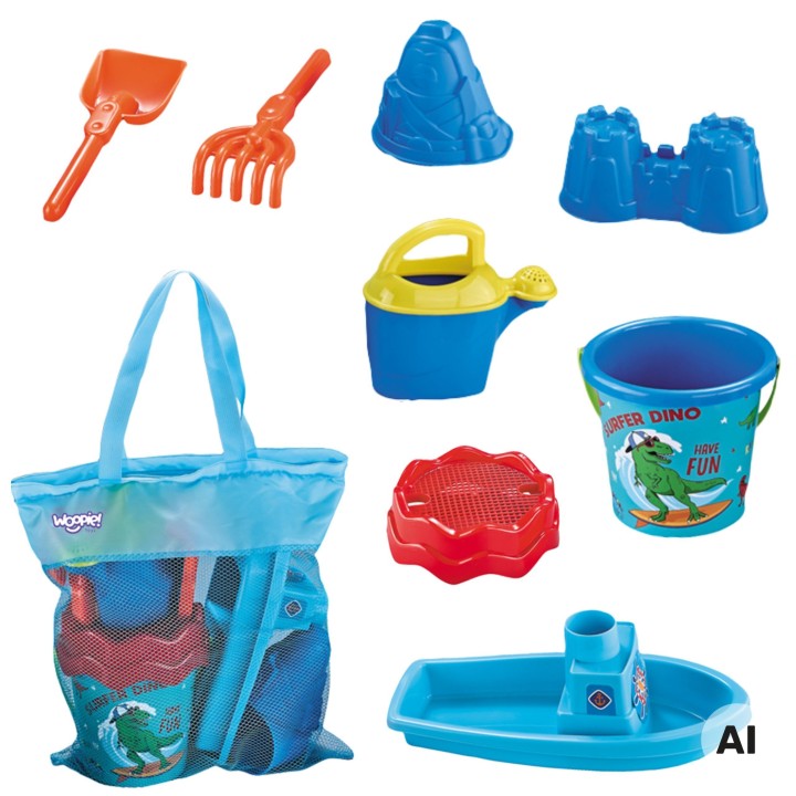 Woopie Blue Sand Beach Set with Boat and Bag 9 Pieces