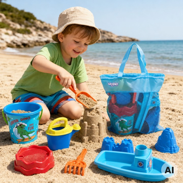 Niebieski Zestaw do Piasku z Łódką i Torbą 9 el. na Plażę Woopie