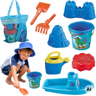 Woopie Blue Sand Beach Set with Boat and Bag 9 Pieces