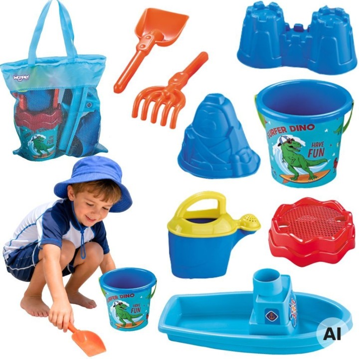 Woopie Blue Sand Beach Set with Boat and Bag 9 Pieces