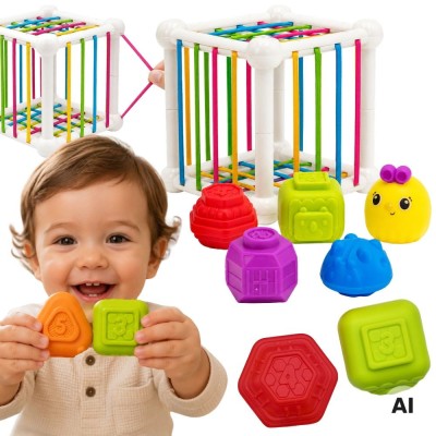 WOOPIE BABY Kostka Sensoryczna 7 el. Zabawki Zwierzątka