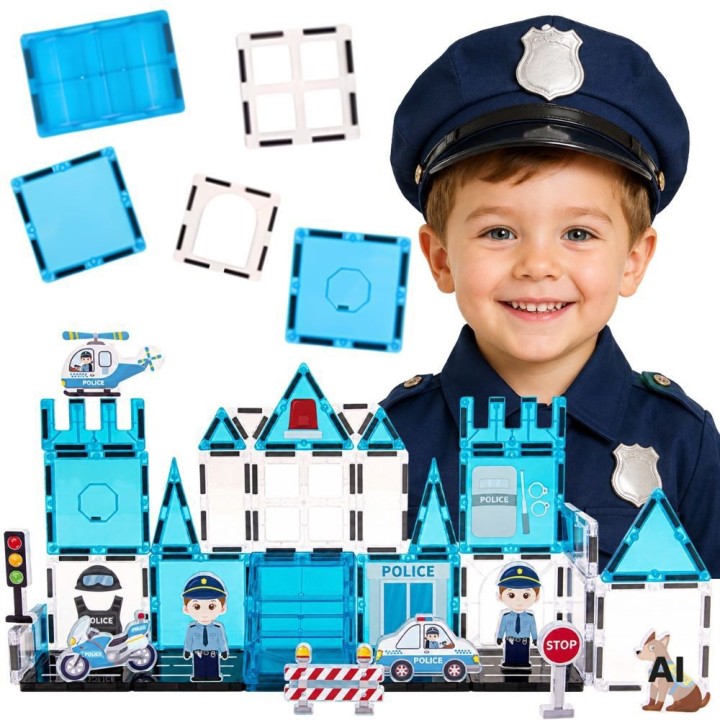 Magnetic blocks Police Station 42 pieces - WOOPIE