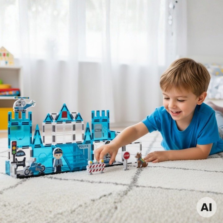 Magnetic blocks Police Station 42 pieces - WOOPIE