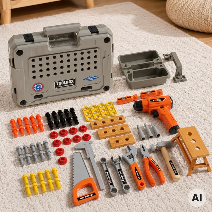 Little Handyman's Tool Set 78 pcs - Suitcase and Screwdriver
