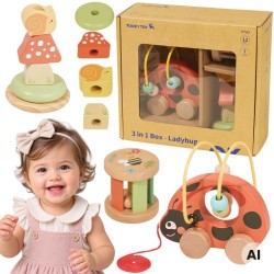 TOOKY TOY Zestaw Zabawek Montessori od 12m+ Biedronka do Zabawy Rozwojowej 3w1
