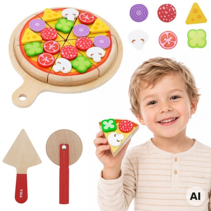 VIGA Wooden Pizza Slicer 27 Pieces for Children