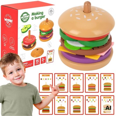 WOOPIE GREEN Drewniany Burger dla Dzieci 15 el. FSC