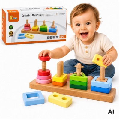 VIGA Drewniany Geometryczny Sorter Labirynt - Zabawka Edukacyjna