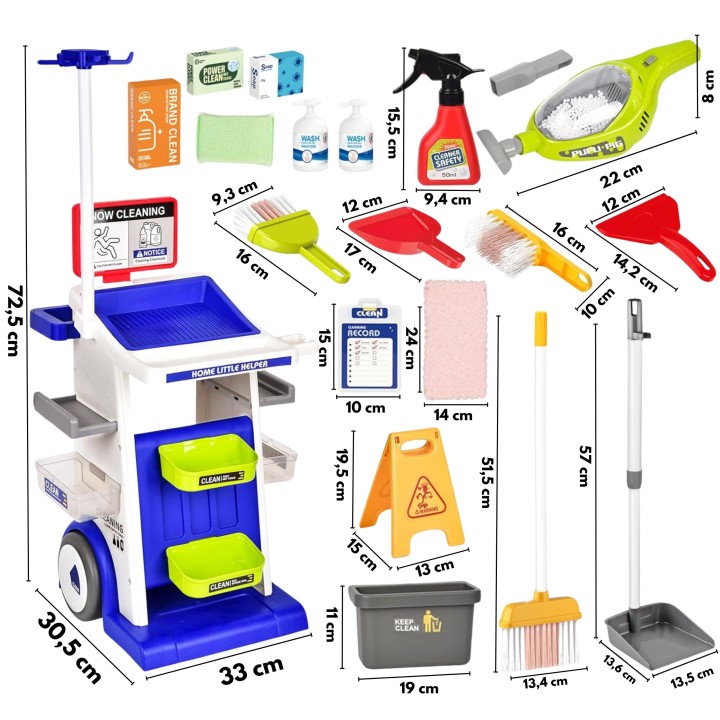 Children's cleaning set - trolley and vacuum cleaner 22 pieces