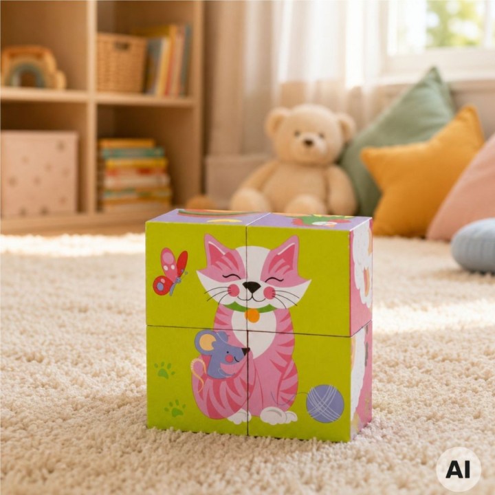 VIGA Drewniana Układanka Puzzle Farma - 4 Klocki Edukacyjne
