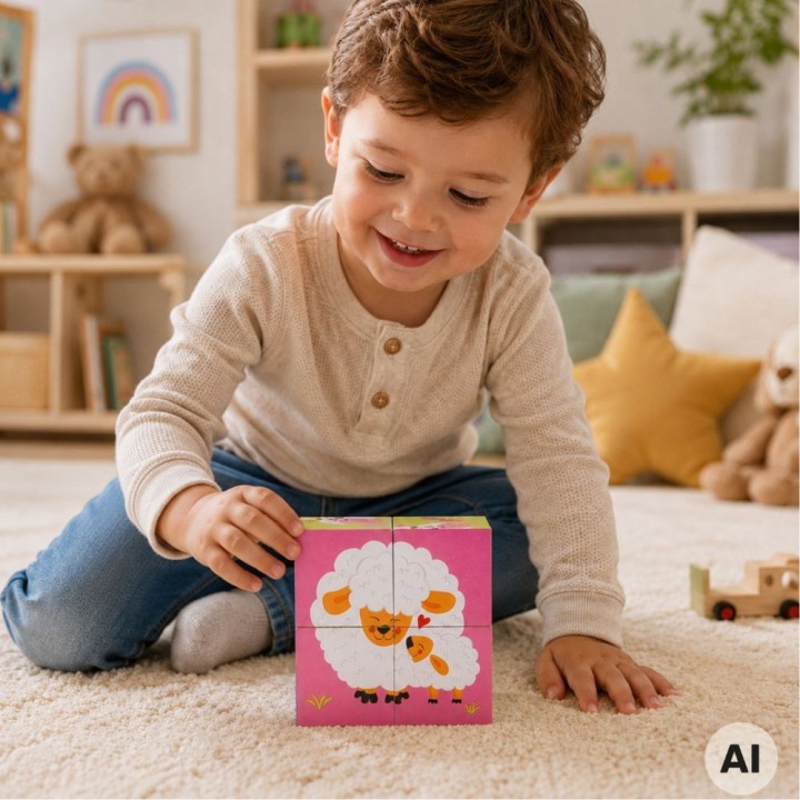 VIGA Wooden Farm Puzzle - 4 Educational Blocks